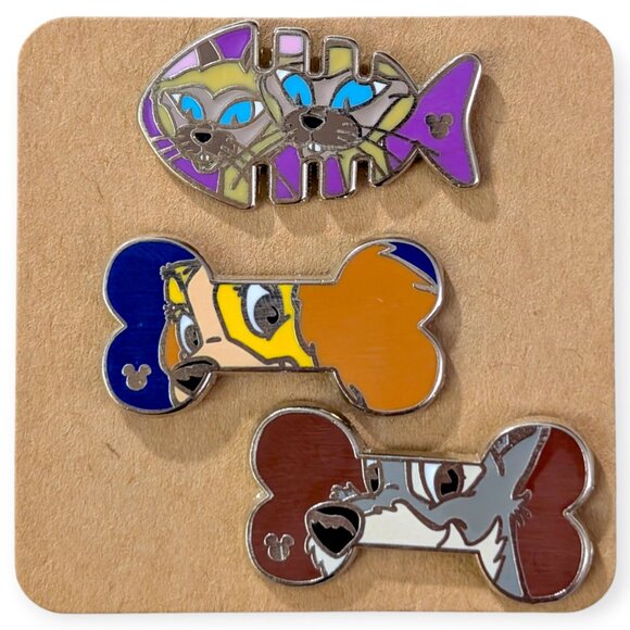 Lady and the Tramp Disney Pins: Dog Bones and Si and Am Fish - Picture 5 of 5
